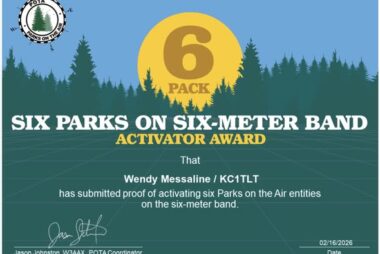 Congratulations! - Six Meter Band Award for Joe & Wendy